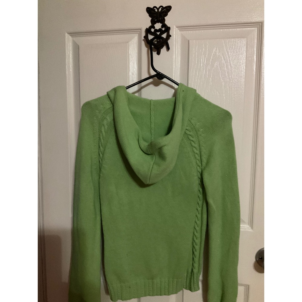 Tommy Hilfiger Lime Green Full Zip Hooded Cable Knit Sweater Womens Small - Picture 3 of 4
